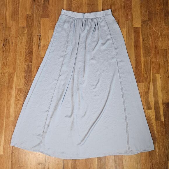 Victorias‎ Secret Satin Maxi Skirt Womens 6 Silver Gray High Waist Slit Lounge - Picture 7 of 10